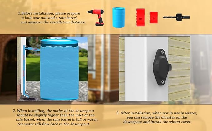 EarthMinded - Aquabarrel DIY, FlexiFit Downspout Diverter Group for 2x3, 3x4 and Round Downspouts - Connects Your Rain Barrel to The Downspout - No Drill Bits (Black, 2" x 3")