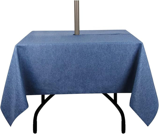 Outdoor Tablecloth Wrinkle-Free Stain Resistant Waterproof Polyester Fabric Table Cover with Umbrella Hole for Picnic/Party/Dinner/Patio Garden(60×60inch Square,Zippered,Denim Blue)