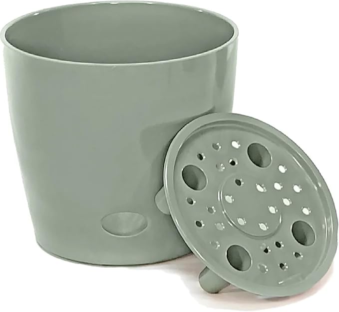 7 Inch Self-Watering Bamboo Planter (Sage Green) - Round - Bamboo Fiber - No Overwatering or Root Rot