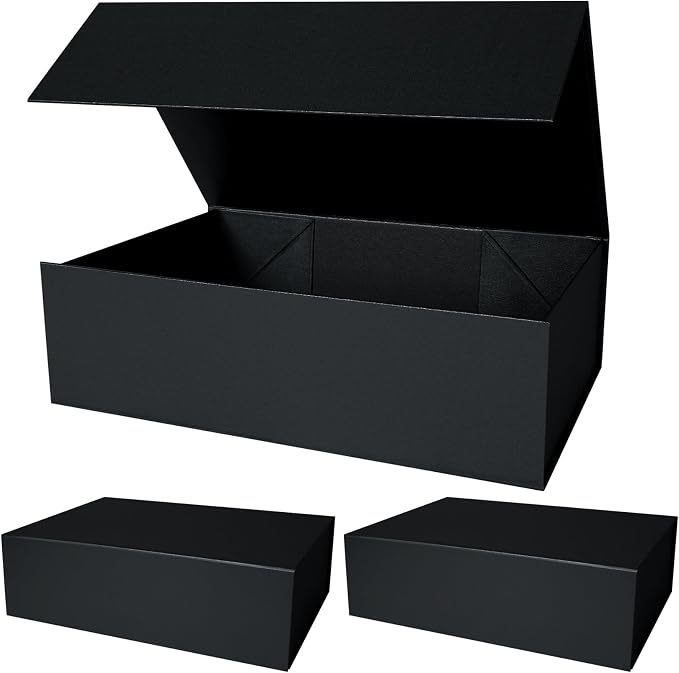 Aimyoo Galaxy Black Collapsible Gift Box with Magnetic Closure Lids 13.8x9x4.3 in, Bridesmaid Groomsmen Proposal Box, Large Rectangle Box for Present Graduation Storage 3 Pack