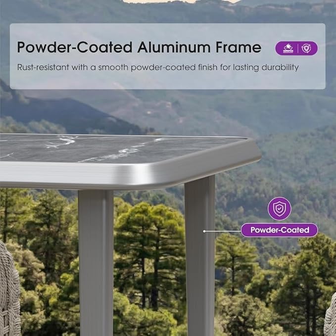 PURPLE LEAF Outdoor Rectangular Counter Height Dining Table Aluminum Kitchen Bar Table for Bar Stool for Backyard Patio Grey