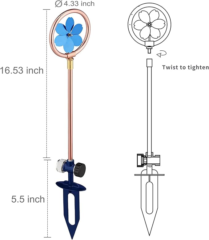 Metal Flower Sprinkler Head,Dual-Purpose Garden Decor & 360° Lawn Irrigation System,22-Inch Coverage Diameter (Copper/Blue)