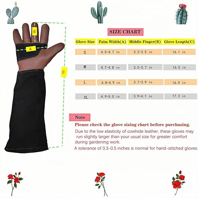 Gardening Gloves for Rose and Cactus Handling,Cow Leather Garden Gloves Thorn Proof,Gardening Gifts for Womens/Mens