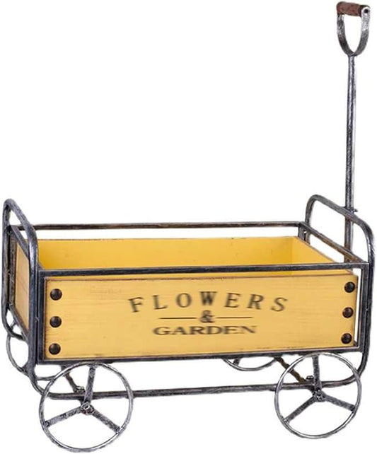 Garden Cart, Metal Wheelbarrow, Retro and Old Design, Garden Wheelbarrow Cart, 4 Wheels Utility Wheelbarrow, for Yard, Farm, Beach, Lawn, Outdoor(Yellow)