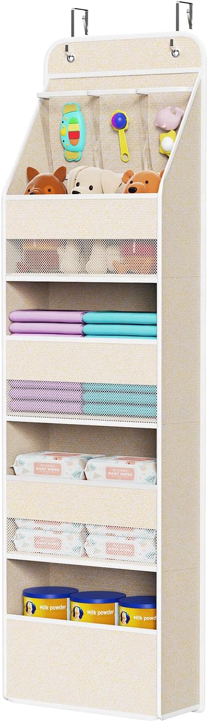 Univivi Over the Door Organizer for Baby Nursery, Beige Pattern, 5-Shelf