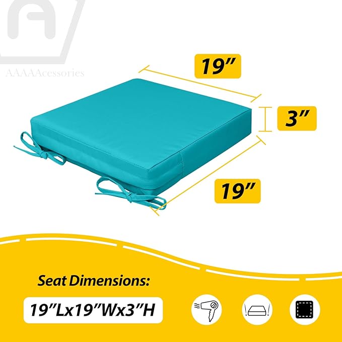 AAAAAcessories Outdoor Seat Cushions for Chairs, Waterproof, Fade-Resistant, 19" x 19" x 3", Patio Furniture Replacement Cushions, Set of 2, Turquoise Blue