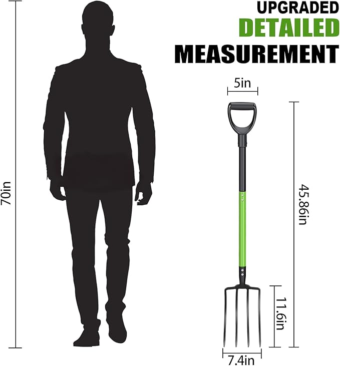 GARDENWORK Pitch Fork,Pitch Forks for Garden,45-Inch Gardening Fork with 4 Tines,Heavy Duty Digging Spading Fork for Compost,Manure,Mulch,Aeration,Steel Handle & Strengthen Fork Head