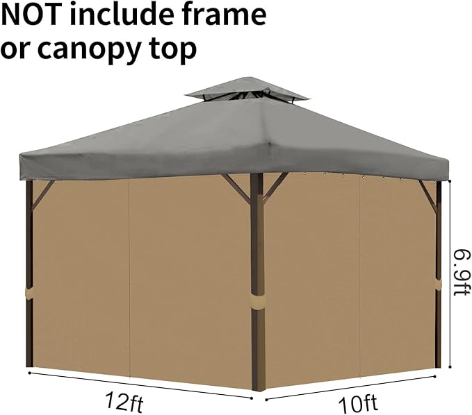 Gazebo Privacy Curtains 10' x 12' with Zipper 4-Panels Side Wall Universal Replacement for Patio, Outdoor Canopy, Garden and Backyard (Curtain Only)