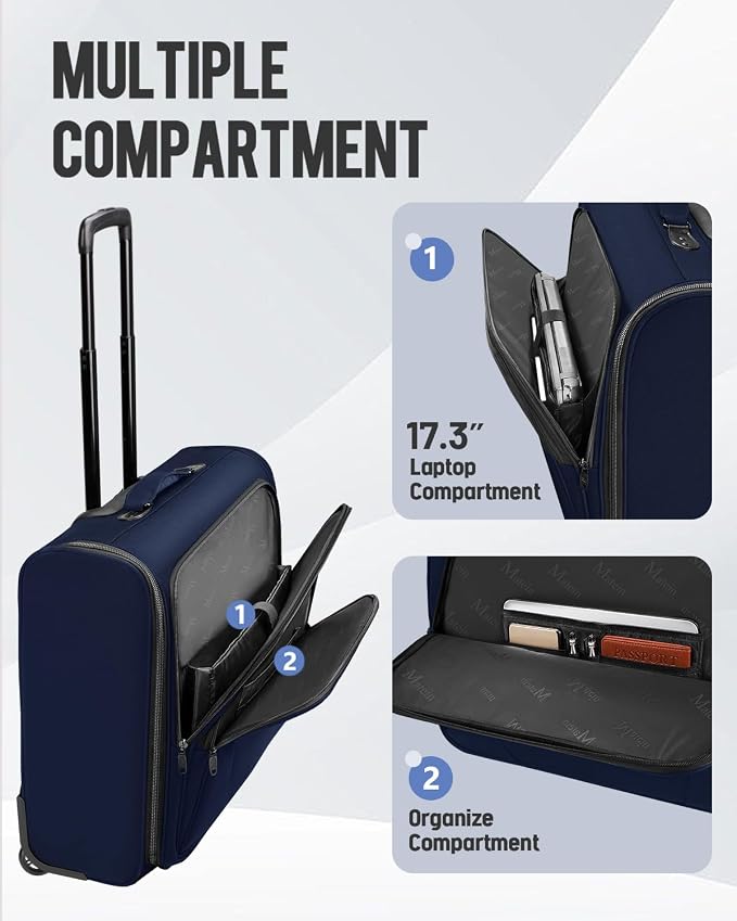 MATEIN Rolling Garment Bags for Travel, Large 2-Wheeled Suit Carrier, Blue
