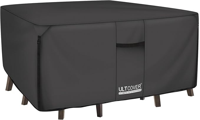 ULTCOVER 600D Tough Canvas Heavy Duty Square Patio Table and Chairs Cover - Waterproof Outdoor General Purpose Furniture Covers 94 inch, Black
