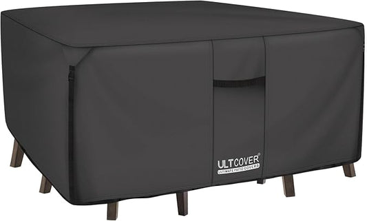 ULTCOVER 600D Tough Canvas Heavy Duty Square Patio Table and Chair Cover - Waterproof Outdoor General Purpose Furniture Covers 62 inch, Black