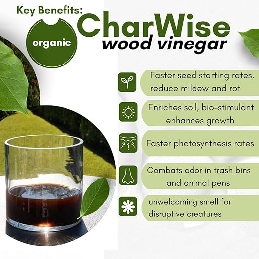 VermisTerra CharWise - 32 oz Wood Vinegar Biostimulant - Seed Germination, Enriches Soil, Growth Enhancer, Combats Odor, Animal Care - pyroligneous Acid, Natural byproduct of biochar