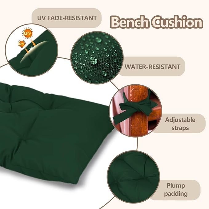 Yddsky 59 inch Indoor/Outdoor Bench Cushion, Swing Cushion,2/3 seat Thick Outdoor Garden Bench Seat Cushion Backrest Waterproof Bench Pad (59 X 19.13 in,Dark Green)