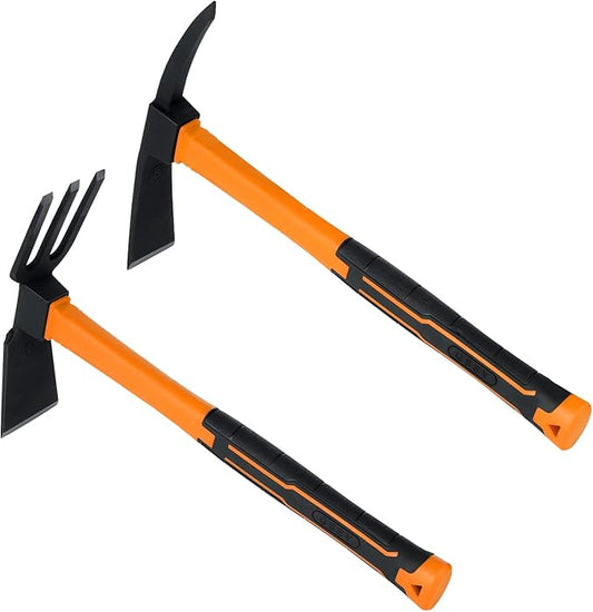 2pcs Garden Tools Comfortable Handle Hoes for Garden Work Carbon Steel Outdoor Tools（Orange）