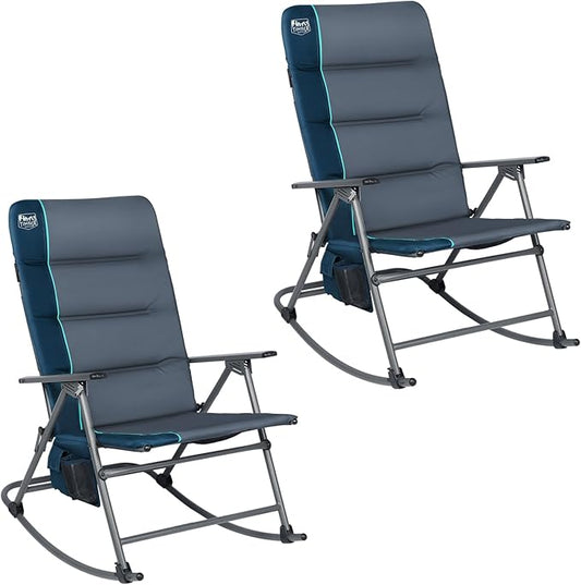 TIMBER RIDGE Oversized Folding Rocking Camping Chair, Padded Outdoor Rocker with High Back, Portable Outdoor Chair for Patio, Garden, Lawn, Supports up to 400 lbs, Blue, 2 Pack