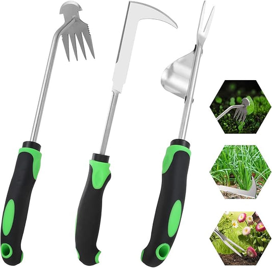 2026 New 3Pcs Hand Weeder Tool, Rubber Handle Weed Remover Tool, 4 Teeth Weeding Tool, L-Shaped Weeding Tool, Manual Weeder, Planting and Weeding for Garden, Patio