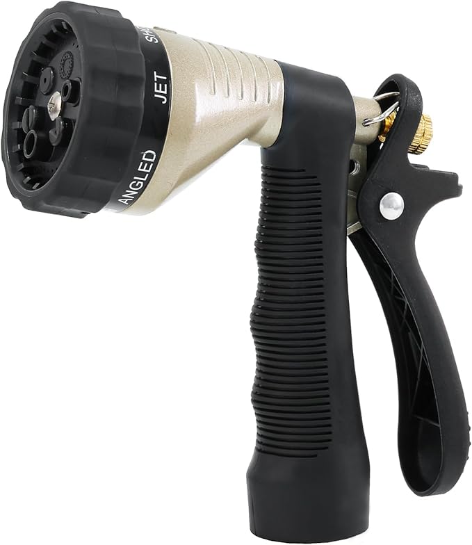 RESTMO Garden Hose Spray Nozzle, Water Hose Nozzle Heavy Duty, High Pressure Hand Sprayer with 6 Adjustable Watering Patterns, Slip Resistant for Watering Plants, Car Washing & Pet Showering, Black