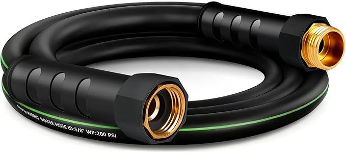 Non-Expandable Garden Hose 3ft, Lightweight Flexible Hose, Kink Resistant, Solid Fittings, 5/8 Inch, 600 PSI, Ideal for Faucet Extension, Balcony, Potted Plants