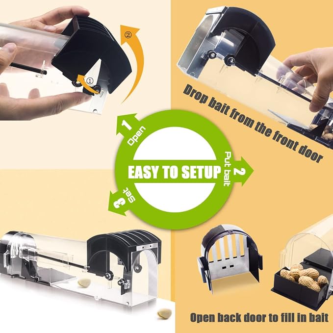 Humane Mouse Traps, 12 inches Enlarged No Kill Rat Live Traps for Chipmunks, Reusable Catch and Release Mice, Pet and Children Friendly Mouse Trap that Work (Black 2Pack)