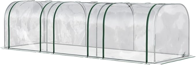 Season Extender Mini Greenhouse 10' x 3' Tunnel, with Roll-Up Zippered Doors & Clear UV Cover on Steel Frame, for Early Start and Late Harvest Gardening