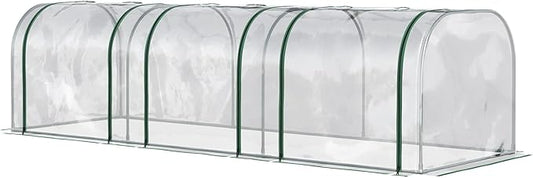 Season Extender Mini Greenhouse 10' x 3' Tunnel, with Roll-Up Zippered Doors & Clear UV Cover on Steel Frame, for Early Start and Late Harvest Gardening