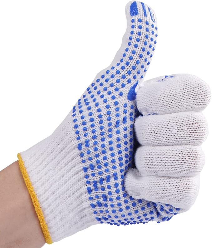 COOHORN 12Pairs Grip Safety Work Gloves Anti-slip Dots Bulk Gloves Moist Cotton Knit Gloves for Garage Warehouse Construction