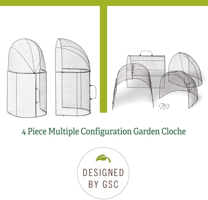 Gardener’s Supply Company Chicken Wire Cloche Garden Plot Plants Cover Protector | Sturdy Arch Metal Tunnel Cage Flowerbeds and Seedlings Garden Protection from Wild Animals | (3-in-1 Set) Extra Large
