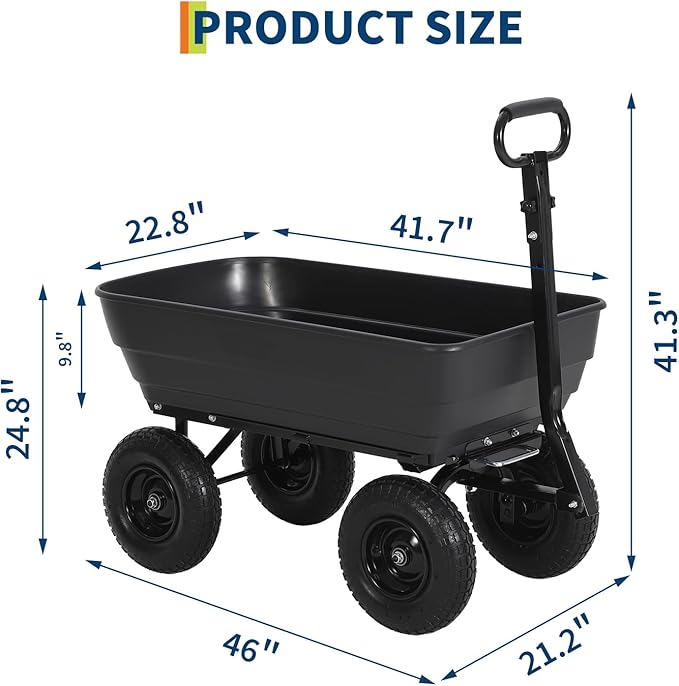 Garvee Garden Dump Cart, 1200 Lbs Heavy Duty Outdoor Garden Wagon with Quick Release and 10-Inch Flat-Free All-Terrain Wheels, Utility Wagon for Soil, Plants, Tools, Grey ﻿