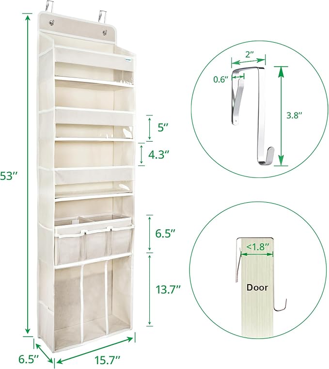 Door Hanging Storage Organizer,with 3 Bins 1 Movable Baby Diaper Caddy,1 Large capacity diaper stacking storage Organizer,10 Side Pockets ,Bedroom Door Storage for Nursery Baby Essentials. (Beige)