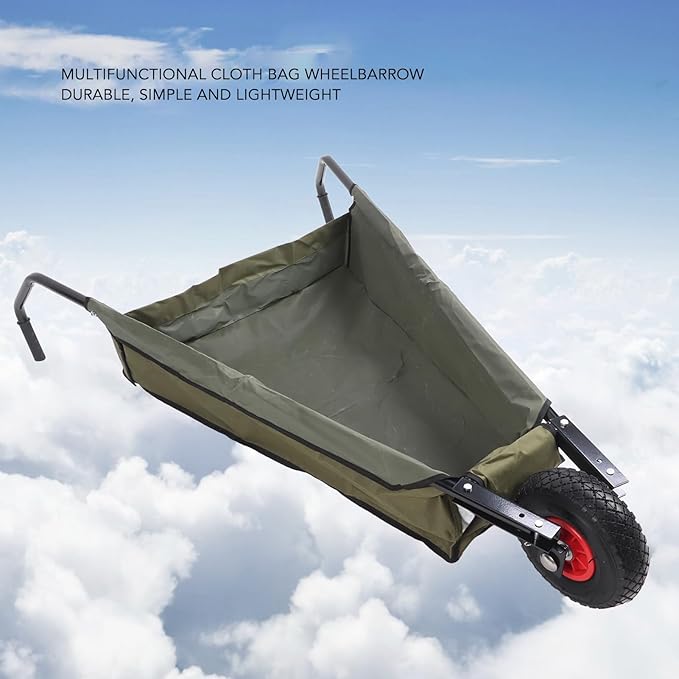Collapsible Garden Wheelbarrow, Large Capacity Foldable Yard Cart with 10 Inch Pneumatic Wheels and Steel Frame, for Moving Grass Weeds Bark Soil, Collapsible Wheelbarrow
