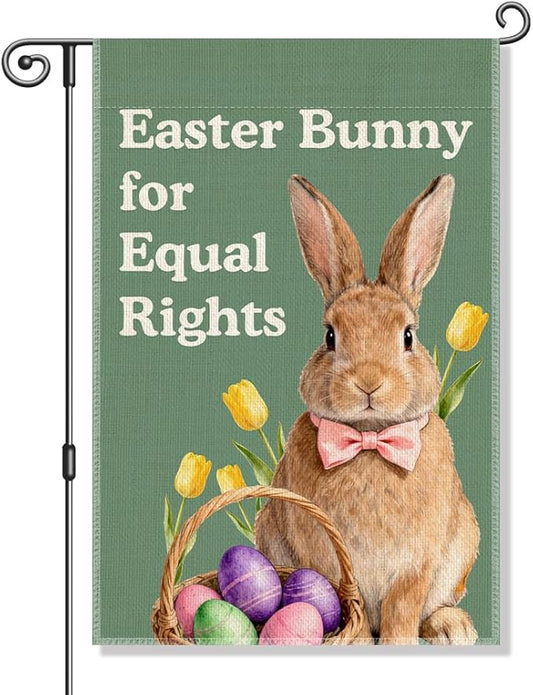 Easter Bunny for Equal Rights Garden Flag, Political Easter Flag, Democrat Social Justice Progressive Yard Banner, Feminist Gifts for Women Activists, Spring Welcome Yard Holiday Outdoor Decor