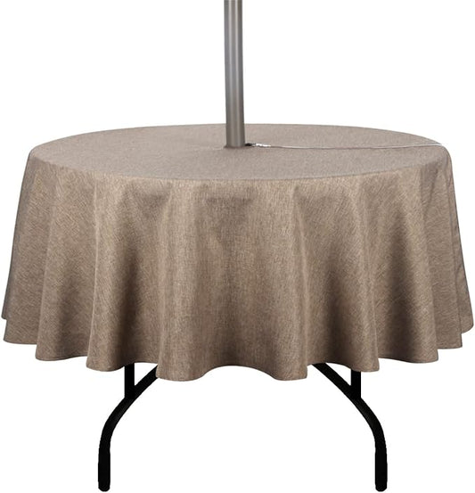 Outdoor Tablecloth Wrinkle-Free Stain Resistant Waterproof Polyester Fabric Table Cover with Zipper Umbrella Hole for Picnic/Party/Dinner/Patio Garden(60inch Round,Zippered,Flax)
