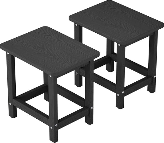 Set of 2 HDPE Outdoor Side Table, Weatherproof Small Outdoor Table for Adirondack, 16.6-Inch Patio Square End Tables for Garden, Backyard, Porch, Deck, Balcony, Poolside (Black)