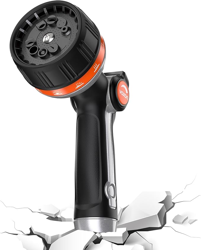 VOXON Hose Nozzle Heavy Duty 10 Spray Patterns - Metal Garden Water Hose Sprayer with Thumb Flow Control | On Off Valve, Nozzle Sprayer for Lawn & Plant Watering, Car & Pet Washing