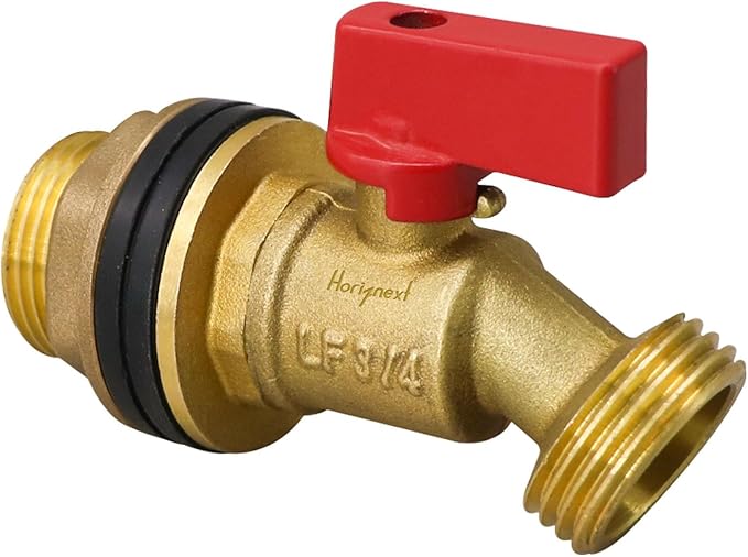 GHT 3/4 spigot for rain barrel, brass bulkhead water barrel spigot kit for diy tank parts and accessories connect garden hose outdoor bucket (1 pc, red)