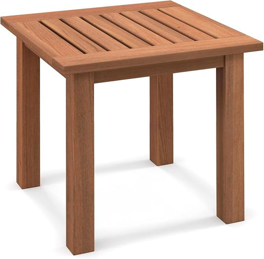 Giantex Hardwood Outdoor Side Table - All-Weather Patio Square End Table with Slatted Tabletop, Small Coffee Bistro Table for Outdoor, Indoor, Garden, Poolside and Balcony, Natural (1)