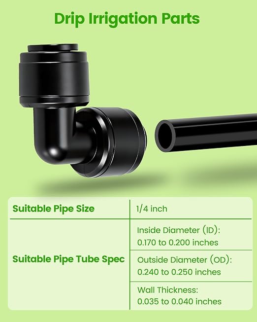 36 Pack Drip System Parts, Quick Connect 1/4" 90° Elbow Fittings for Garden & Farm Irrigation Systems