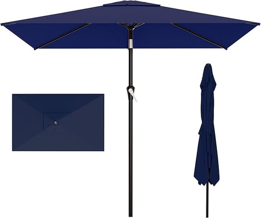 AreShark 6.5' x 10' Rectangular Patio Umbrellas for Outdoor, Outdoor Table Umbrella, Large Outdoor Patio Umbrellas with 6 Sturdy Ribs for Pool, Garden, Deck & Market (Navy)