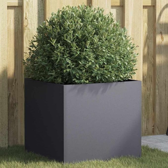 Anthracite Metal Planter with Cold-Rolled Steel Construction Modern Decorative Inlays for Indoor Outdoor Garden Balcony Patio Display