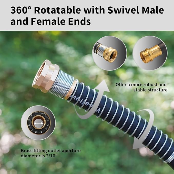 Wiseflow Garden Hose 150FT x 5/8", Heavy Duty Rubber Hose, Water Hose with Five Layered Braiding, Male Female Fittings, 1000PSI Burst, 300PSI Working for Yard, Car Wash, Pets (Black)