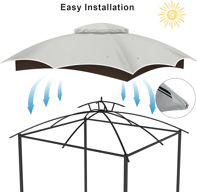 10x12 Gazebo Replacement Canopy Top Cover,Outdoor Double Tier Waterproof Canopy Roof for Lowe's Allen Roth Gazebo #GF-12S004B-1（Gray）