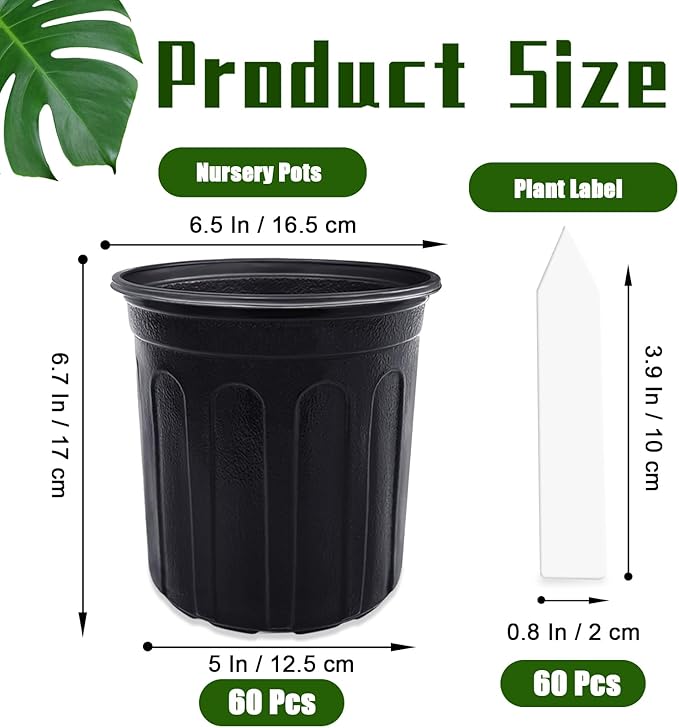 Qyyiguf 60 Pcs 1 Gallon Plant Nursery Pots,Plastic Pots with Drainage Holes,Garden Flower Container Seedling Pot with White Label for Planting,Cuttings,Transplanting,Home Garden(Black)