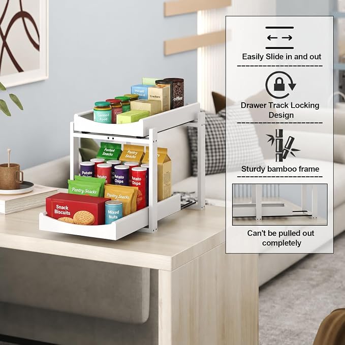 MHXW SXPN Bamboo Under Sink Organizer, 2 Pack Pull Out Cabinet Organizer
