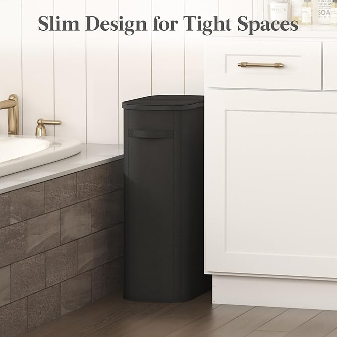 Lifewit Slim Laundry Basket with Lid and Removable Bag, 65L, Black | Collapsible Narrow Laundry Hamper, Skinny Washing Basket with Plastic Frame, Dirty Clothes Organiser for Laundry, RV, Dorm