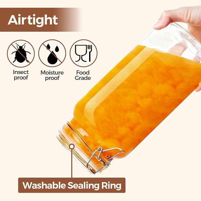 ComSaf 9-Pack 78oz Large Square Airtight Glass Jars for Bulk Food, Holds a 4lb Bag of Sugar or 5lb of Rice, Wide Mouth Canister for Flour, Coffee & Pantry Organization