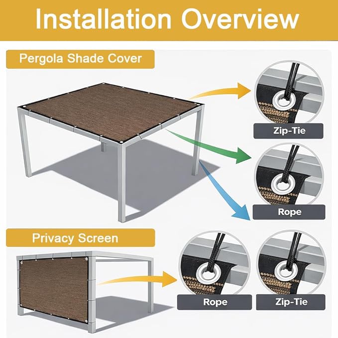 90% Sun Shade Cloth, 6x15 FT Pergola Shade Patio Cover, UV-Resistant, Breathable Sunshade Screen Fabric for Outdoor, Camping, RV, Garden, Deck, Porch, Backyard (Gray)