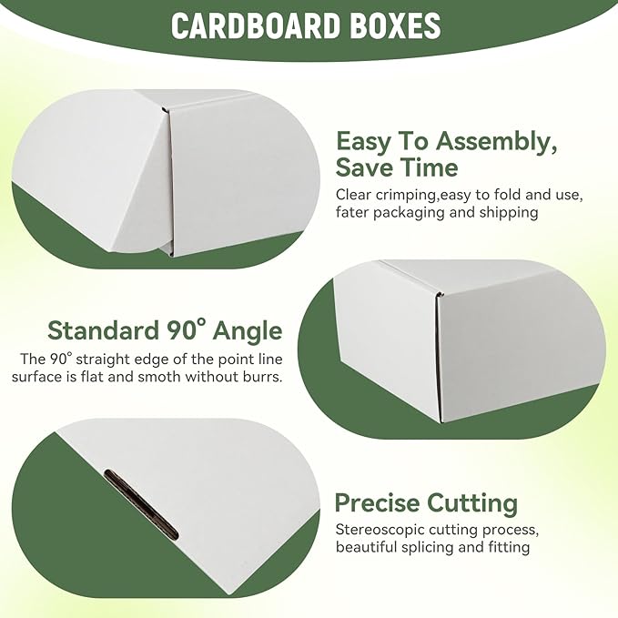 25 Pack 12"x9"x4" inch Shipping Boxes White Corrugated Cardboard Box for Small Business, Mailer, Shipping, and Packing