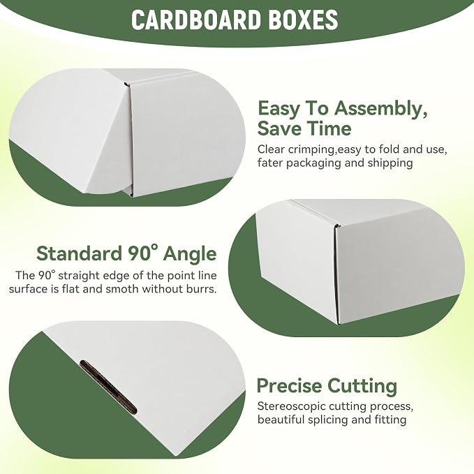 25 Pack 12"x9"x3" inch Small Shipping Boxes White Corrugated Cardboard Box for Small Business, Mailer, Shipping, and Packing