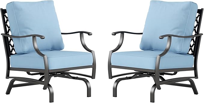 SUNSHINE VALLEY Metal Outdoor Rocker Patio Chairs Set of 2 with 5.75" Extra Thick Cushion, 2 Piece High Back Rocker Patio Chairs All Weather Outdoor Furniture Seating for Deck Balcony Porch, Blue