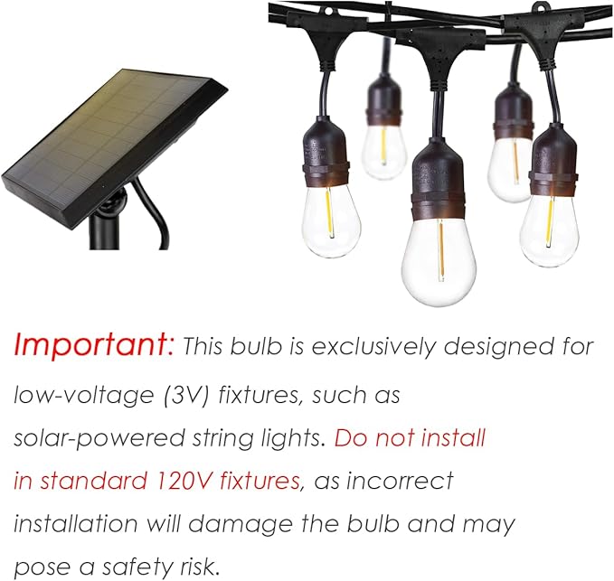 Jslinter Energy-Efficient S14 LED String Light Bulbs Replacement - 3V Solar-Powered, Shatterproof, 2700K Warm White, Outdoor/Indoor, E26, 15-Pack